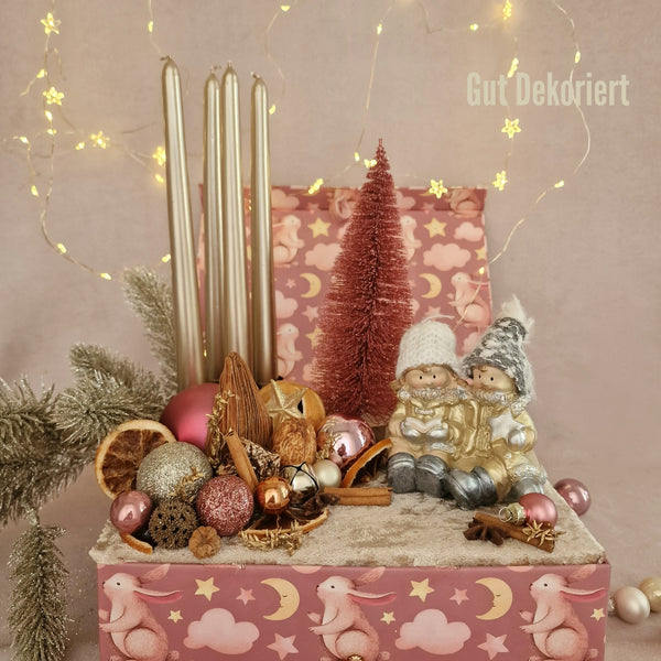 Adventskranz Winterkranz Weihnachtskranz Körbchen rosa