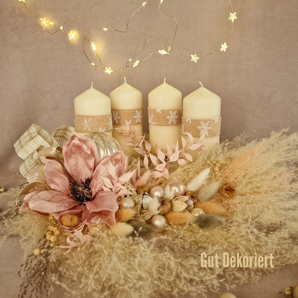 Adventskranz Winterkranz Weihnachtskranz Pampasgrass rosa