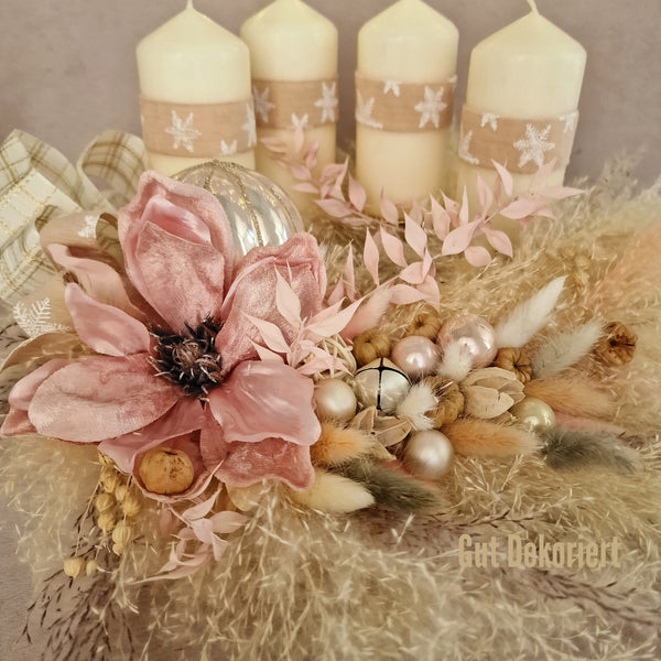 Adventskranz Winterkranz Weihnachtskranz Pampasgrass rosa
