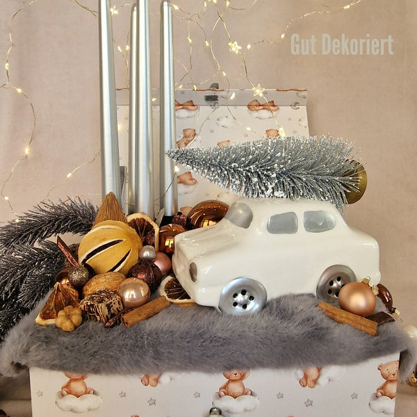 Adventskranz Winterkranz Weihnachtskranz Körbchen silber Auto