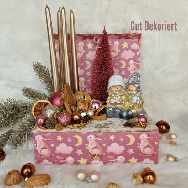 Adventskranz Winterkranz Weihnachtskranz Körbchen rosa