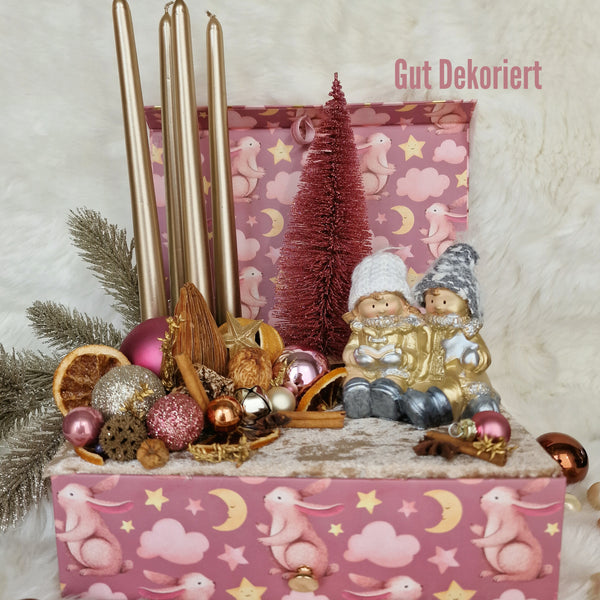 Adventskranz Winterkranz Weihnachtskranz Körbchen rosa