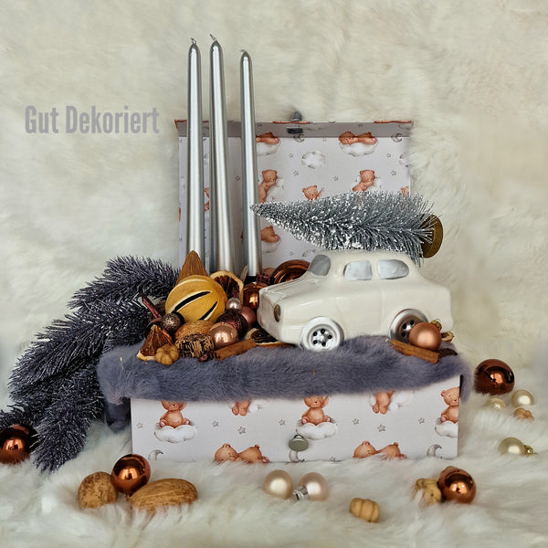 Adventskranz Winterkranz Weihnachtskranz Körbchen silber Auto