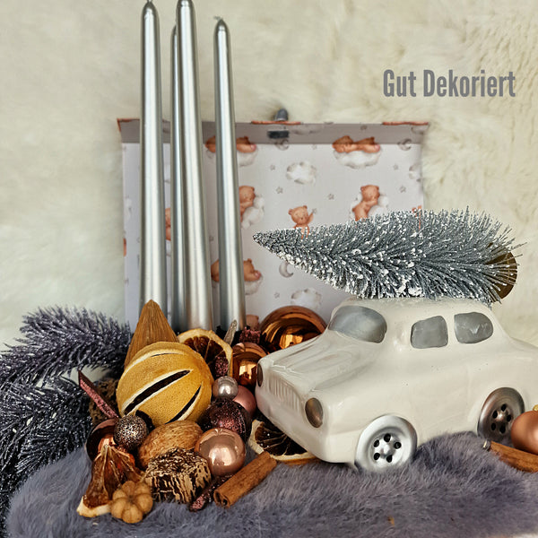 Adventskranz Winterkranz Weihnachtskranz Körbchen silber Auto
