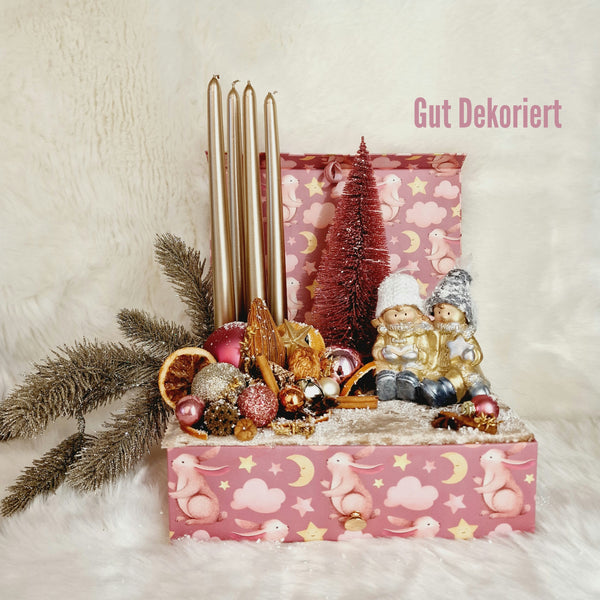 Adventskranz Winterkranz Weihnachtskranz Körbchen rosa