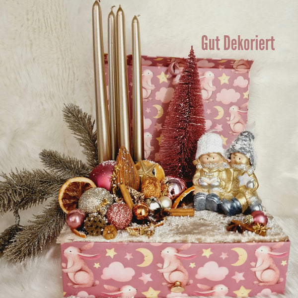 Adventskranz Winterkranz Weihnachtskranz Körbchen rosa