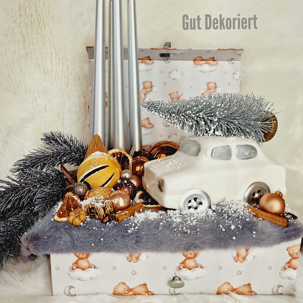 Adventskranz Winterkranz Weihnachtskranz Körbchen silber Auto