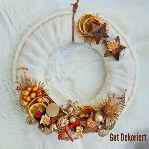 Türkranz Winterkranz Winterdeko Wolle weiß