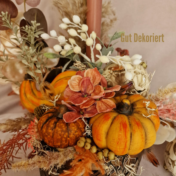 Korb Dekokorb Gesteck Tischdeko Herbstdeko Kürbis orange