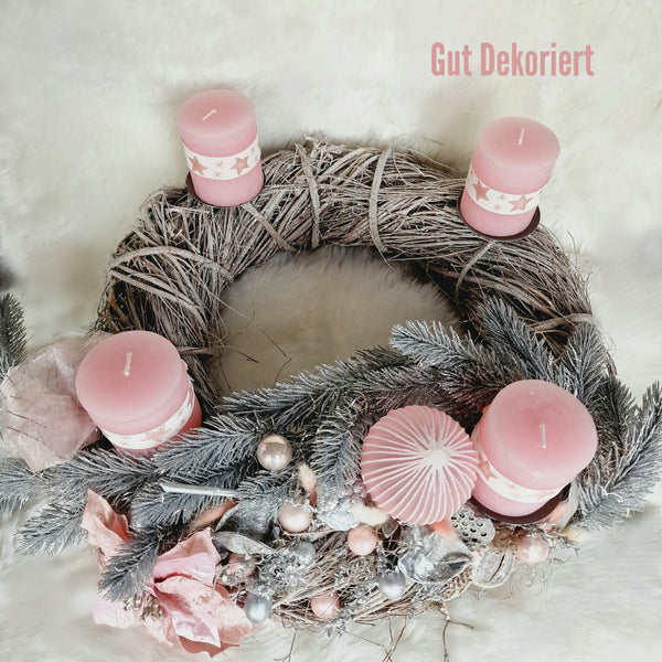 Adventskranz Winterkranz Weihnachtskranz silber rosa