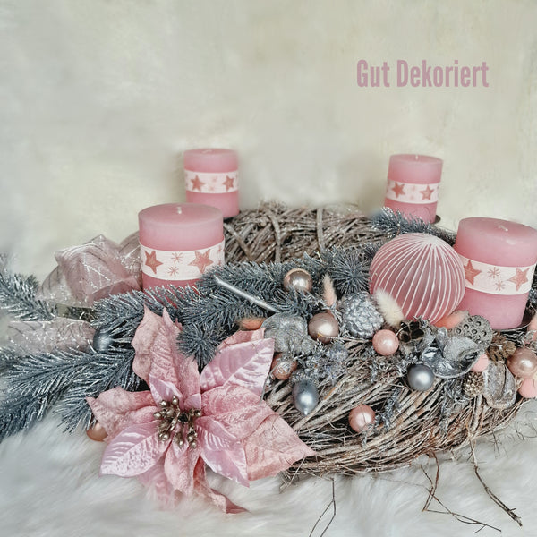 Adventskranz Winterkranz Weihnachtskranz silber rosa