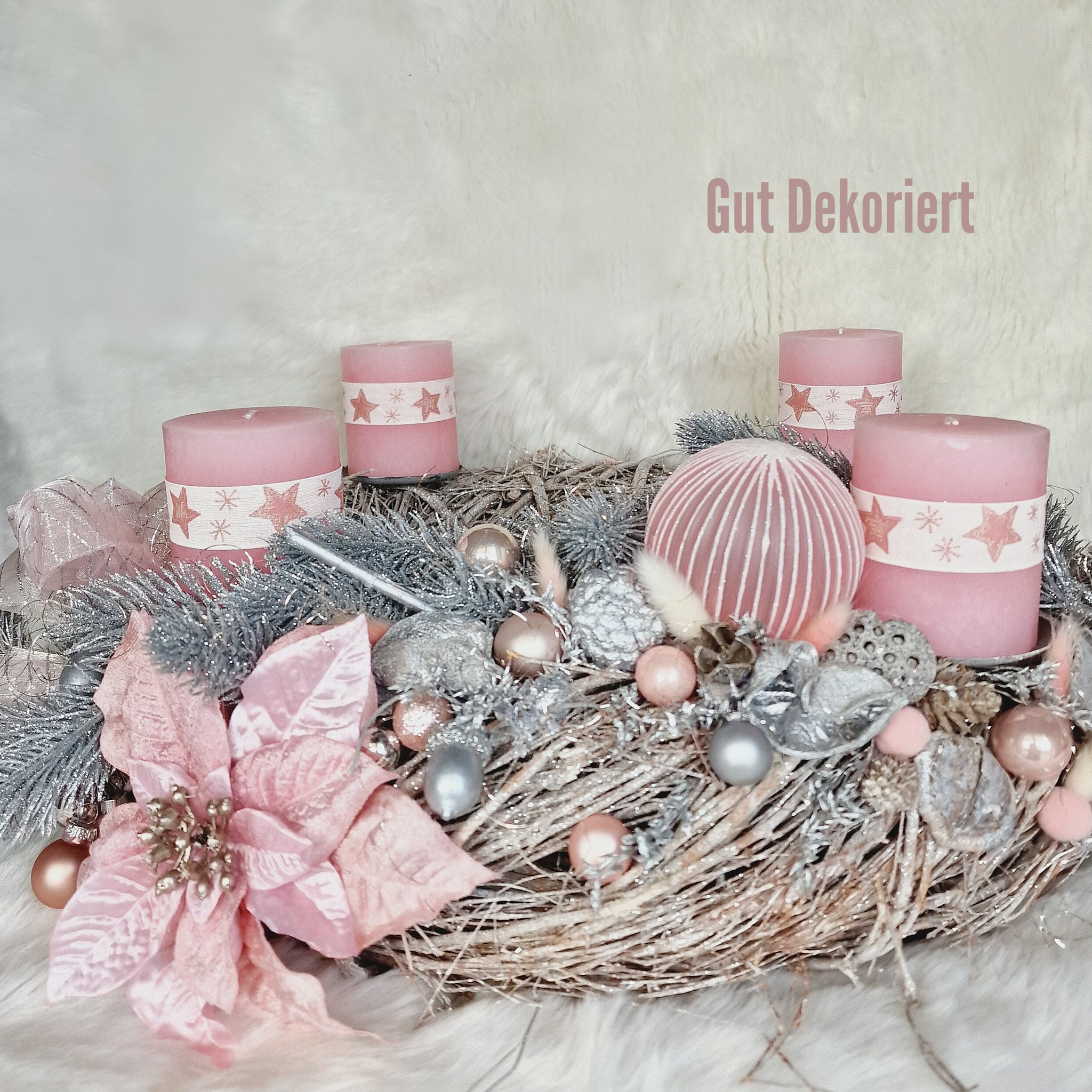 Adventskranz Winterkranz Weihnachtskranz silber rosa