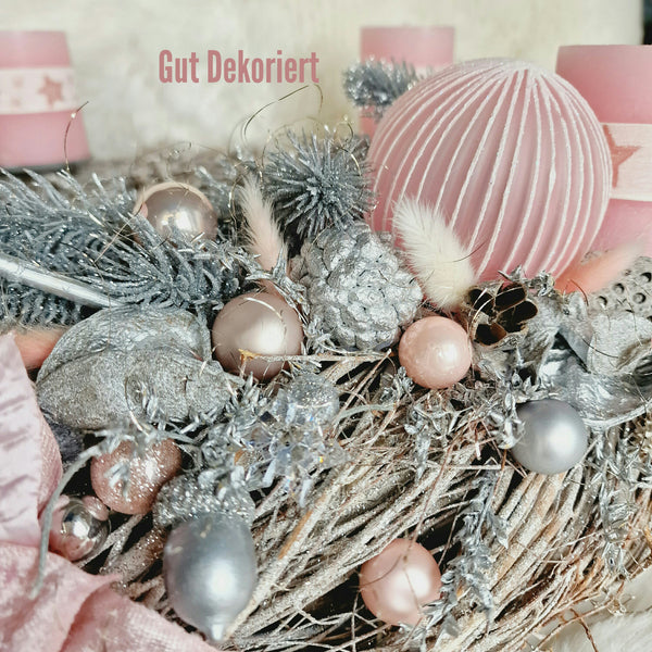 Adventskranz Winterkranz Weihnachtskranz silber rosa