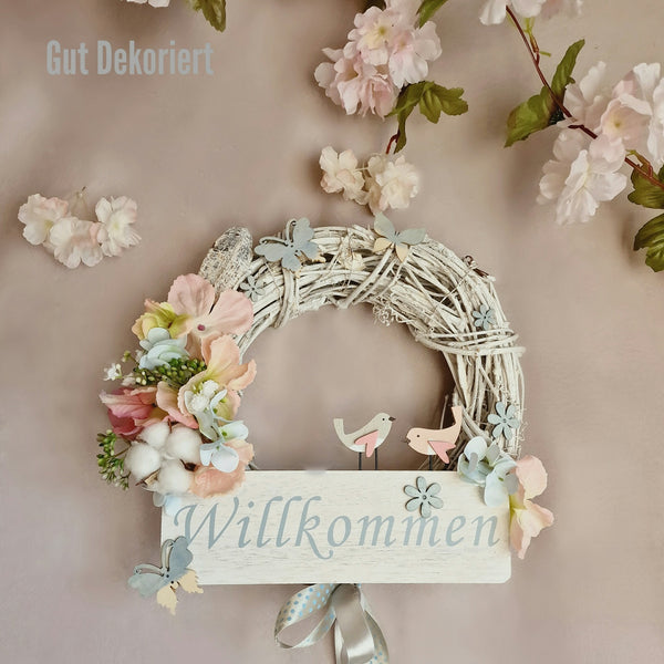 Türkranz Türdeko Osterdeko Willkommen Osterei blau weiss