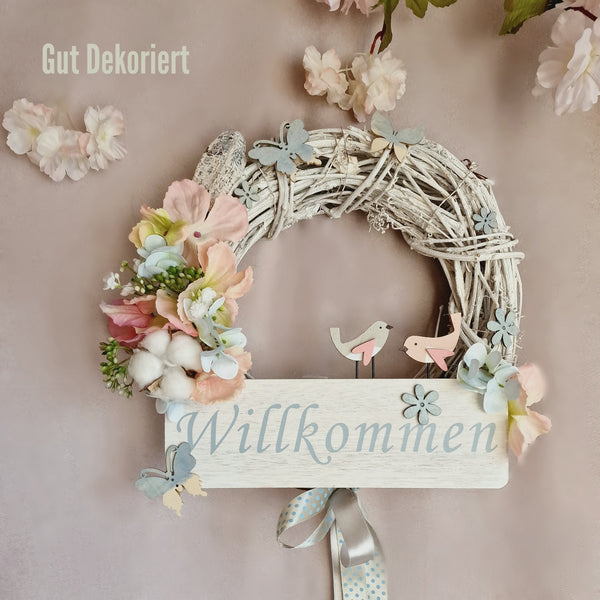 Türkranz Türdeko Osterdeko Willkommen Osterei blau weiss