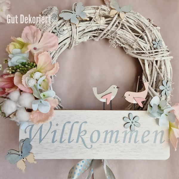 Türkranz Türdeko Osterdeko Willkommen Osterei blau weiss