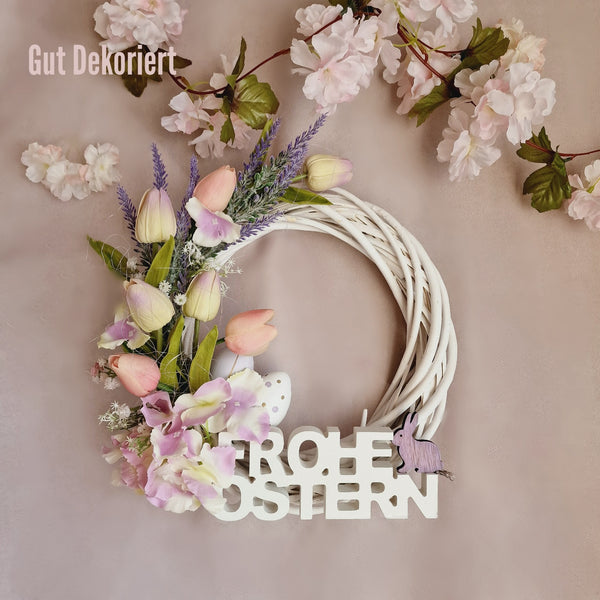 Türkranz Türdeko Osterdeko Tulpen Osterei rosa lila