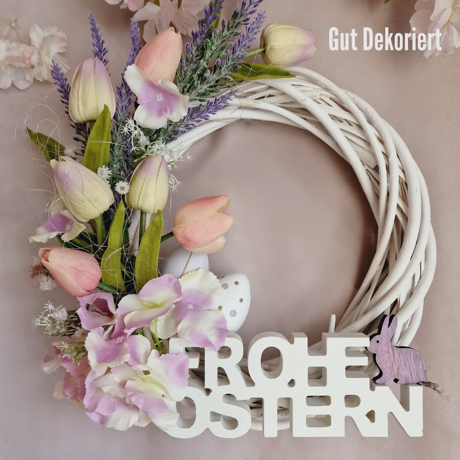Türkranz Türdeko Osterdeko Tulpen Osterei rosa lila