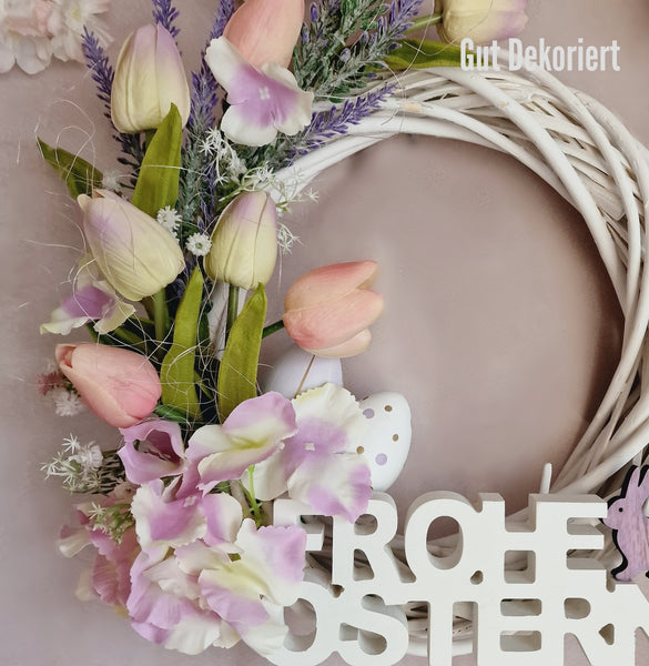 Türkranz Türdeko Osterdeko Tulpen Osterei rosa lila