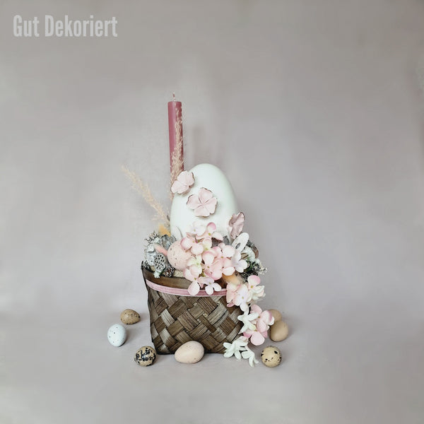 Tischdeko Gesteck Osterdeko Osterei rosa Körbchen