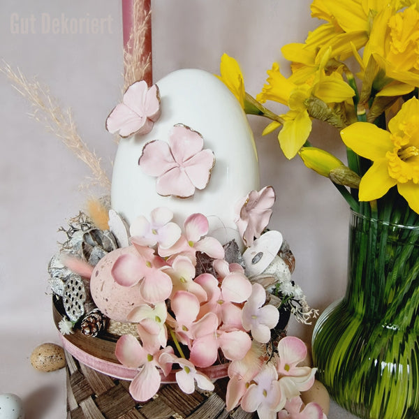 Tischdeko Gesteck Osterdeko Osterei rosa Körbchen