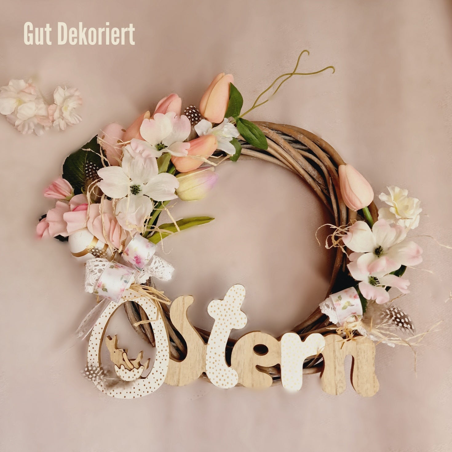 Türkranz Türdeko Osterdeko Tulpen Osterei rosa weiß