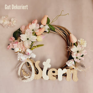 Türkranz Türdeko Osterdeko Tulpen Osterei rosa weiß