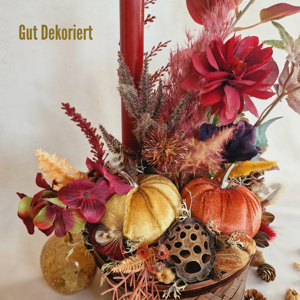 Korb Dekokorb Gesteck Tischdeko Herbstdeko Kürbis rot