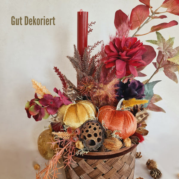 Korb Dekokorb Gesteck Tischdeko Herbstdeko Kürbis rot