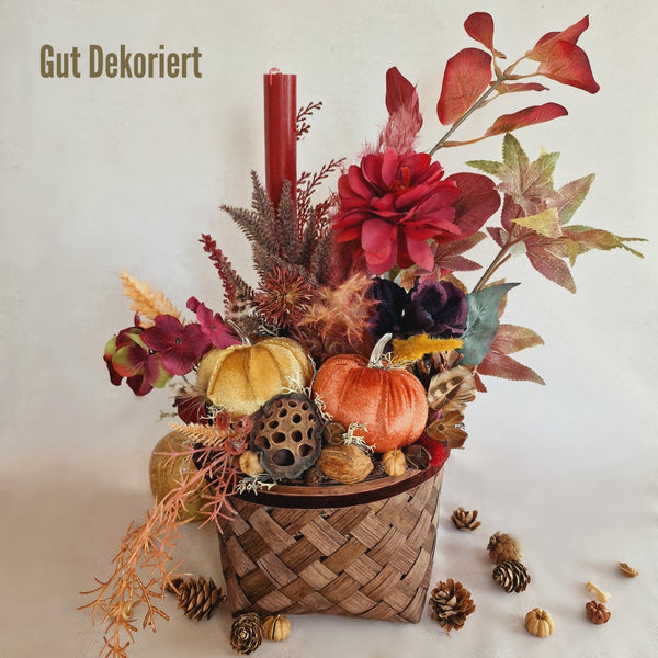 Korb Dekokorb Gesteck Tischdeko Herbstdeko Kürbis rot