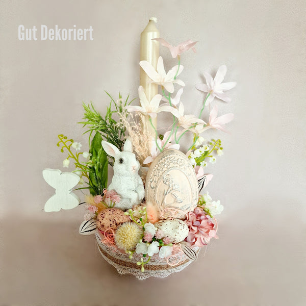 Tischdeko Gesteck Osterdeko Osterhase Osterei rosa weiß