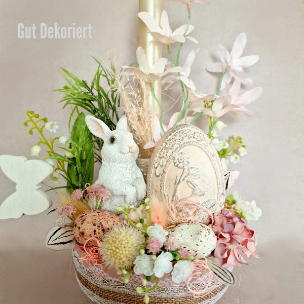 Tischdeko Gesteck Osterdeko Osterhase Osterei rosa weiß