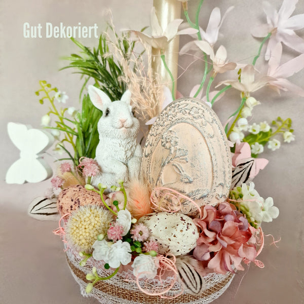 Tischdeko Gesteck Osterdeko Osterhase Osterei rosa weiß