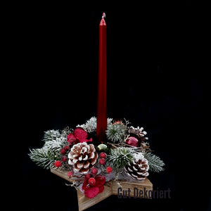 Weihnachtsstern Weihnachtsgesteck Kerze Zapfen rot