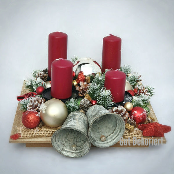 Adventskranz Weihnachtskranz Winterdeko Tischdeko Wintergesteck rot grun