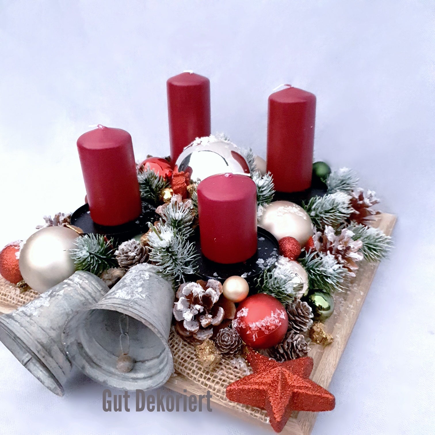 Adventskranz Weihnachtskranz Winterdeko Tischdeko Wintergesteck rot grun