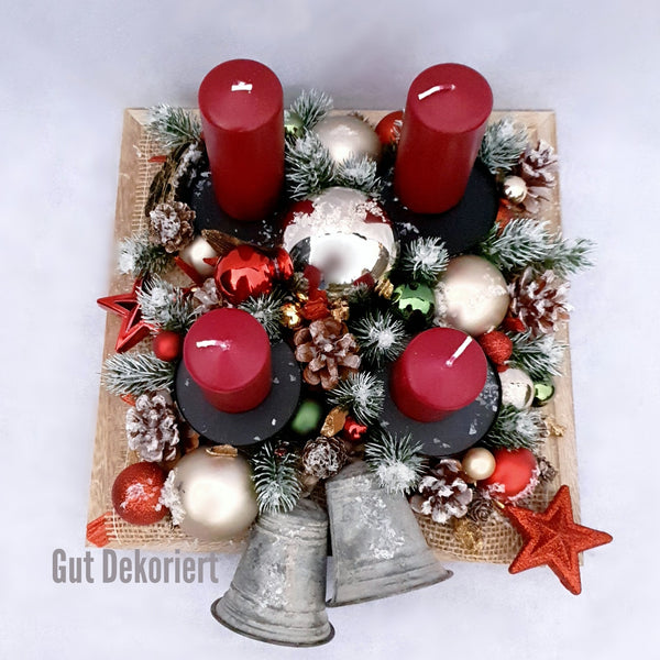Adventskranz Weihnachtskranz Winterdeko Tischdeko Wintergesteck rot grun