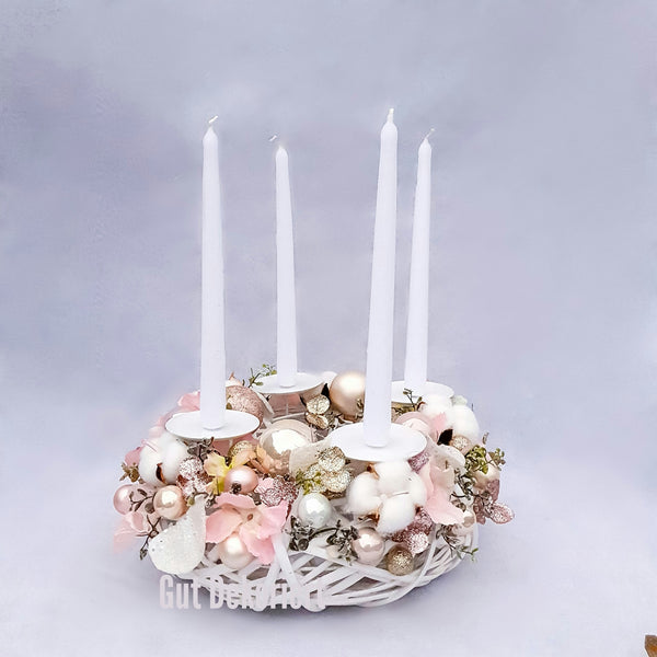 Adventskranz Weihnachtskranz Tischdeko Winterdeko champagne rosa