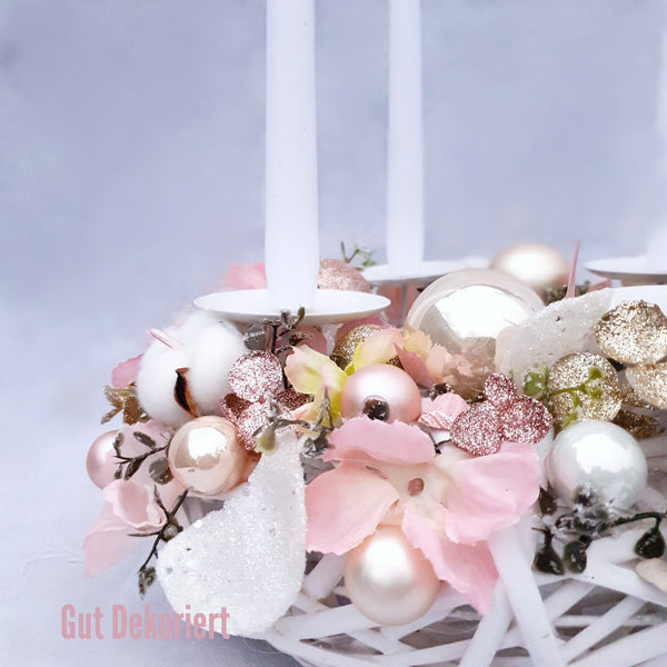 Adventskranz Weihnachtskranz Tischdeko Winterdeko champagne rosa