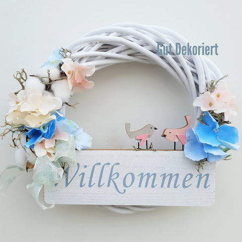 Türkranz Türdeko Sommerdeko Willkommen blau Hortensie