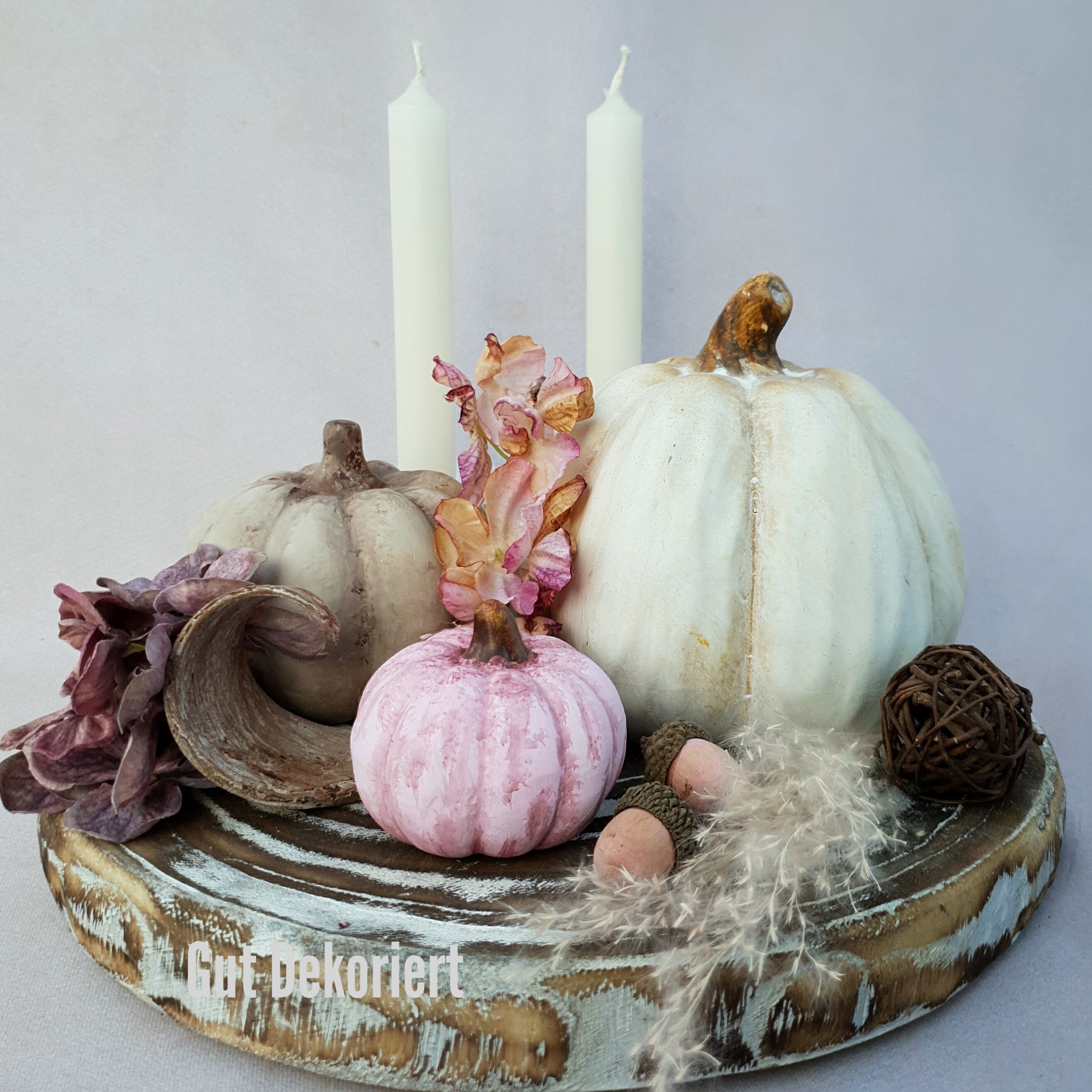 Gesteck Tischdeko Herbstdeko Kürbis rosa