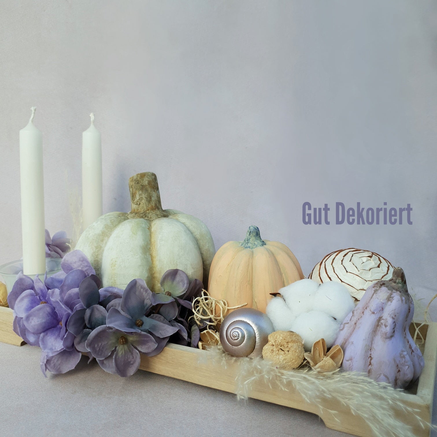 Gesteck Herbstdeko Tischdeko Herbstdekoration Kürbis grün lila