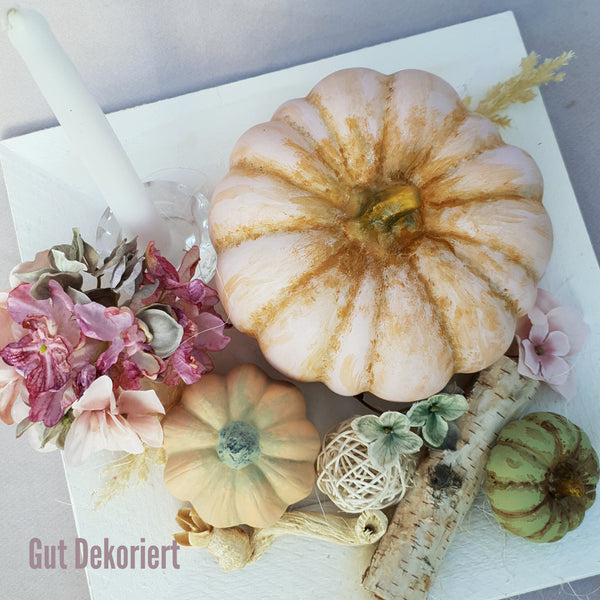 Gesteck Tischdeko Herbstdeko Kürbis rosa