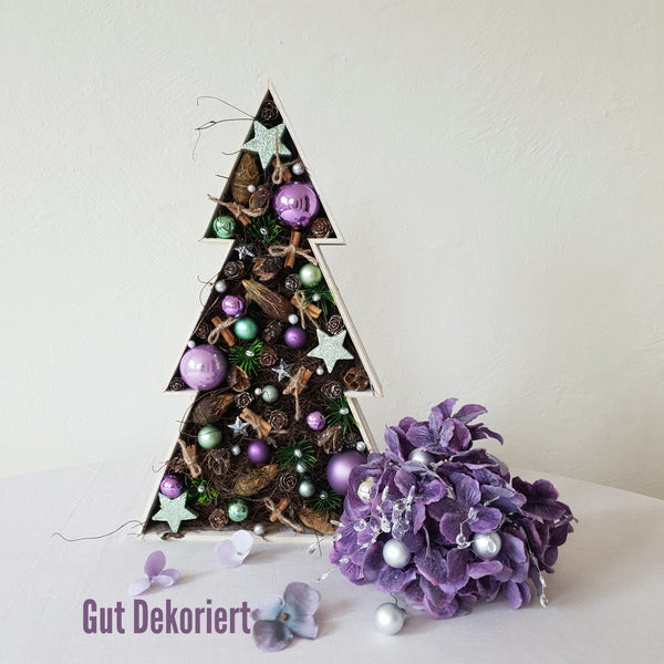 Tischdeko Weihnachtsbaum Winterdeko lila grün