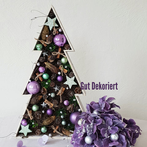 Tischdeko Weihnachtsbaum Winterdeko lila grün