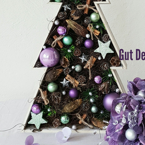 Tischdeko Weihnachtsbaum Winterdeko lila grün