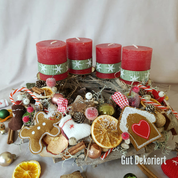 Adventskranz Winterkranz Weihnachtskranz Gingerbread rot