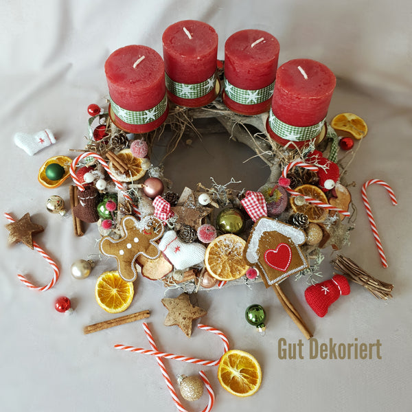 Adventskranz Winterkranz Weihnachtskranz Gingerbread rot