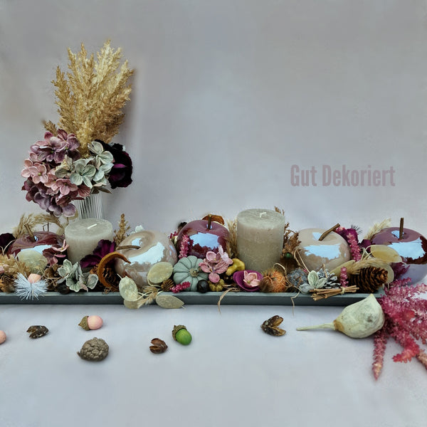 Gesteck Tischdeko Herbstdeko Apfel beige rot