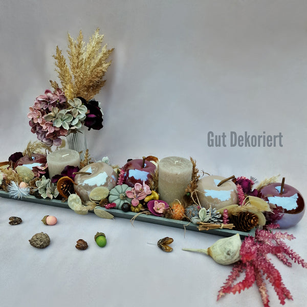 Gesteck Tischdeko Herbstdeko Apfel beige rot